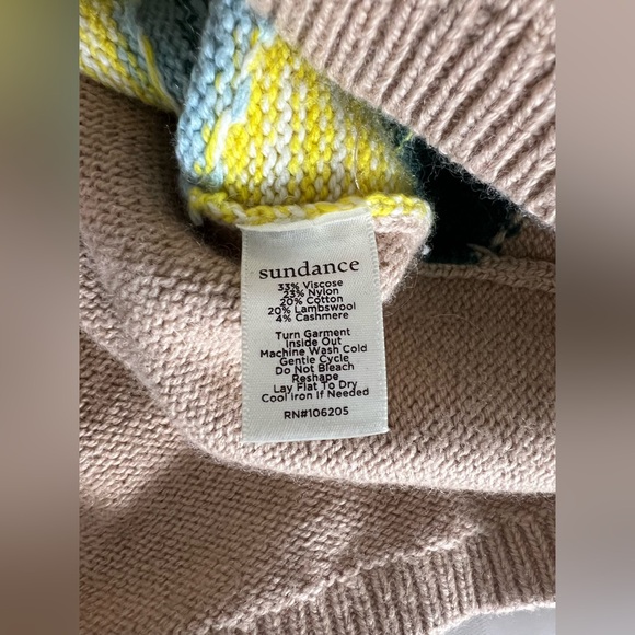 Sundance Winter Flowers Sweater Tan Floral Crewneck Lambswool Cashmere M - Picture 8 of 9